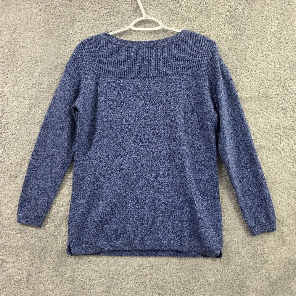 Talbots Sweater Women's Medium Blue‎ Marled Knit Ribbed Boat Neck Long Sleeve